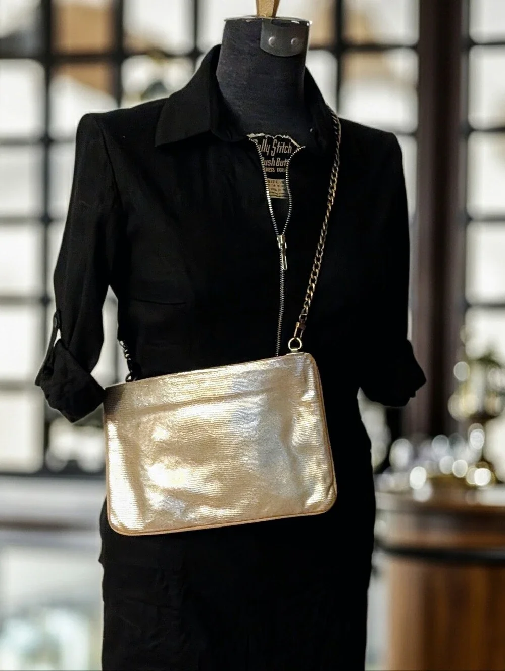 Vintage Y2K Massimo Dutti Dual Style Lizard Gold Leather & Suede Shoulder Clutch